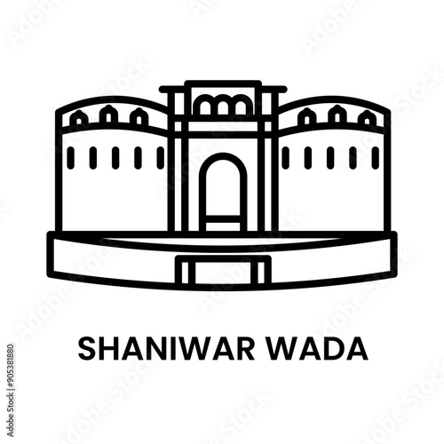 Shaniwar Wada, Pune, Maharastra, India. minimalist line art icon, a historical landmark for web, mobile apps and UI.