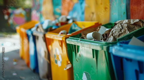 Bright paper waste in recycling bins for eco friendly removal