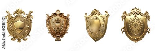 Set of Gold shield isolated on transparent png background