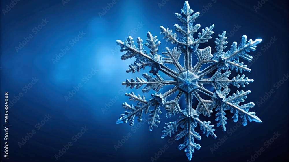 Intricate snowflake against deep blue background, showcasing winter's natural geometry, snowflake, detailed, winter, Christmas