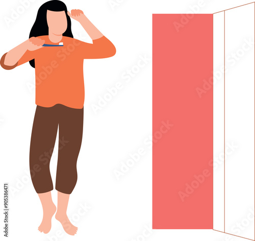 The girl is brushing her teeth.