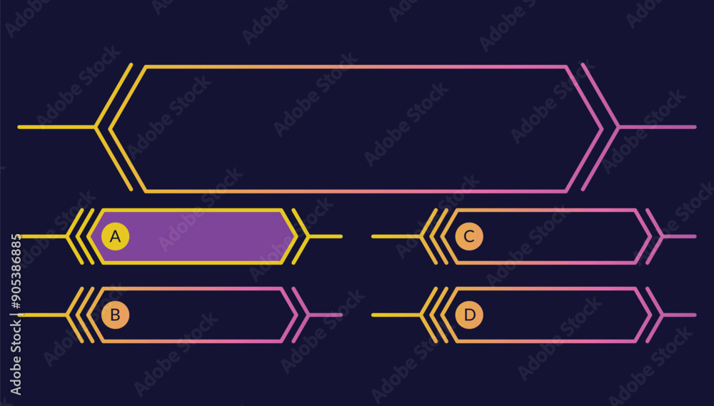 Quiz game questions or test menu choice templates with answers. Trivia contest, TV show layout with answer options. Four answers for knowledge exam. Vector cartoon illustration