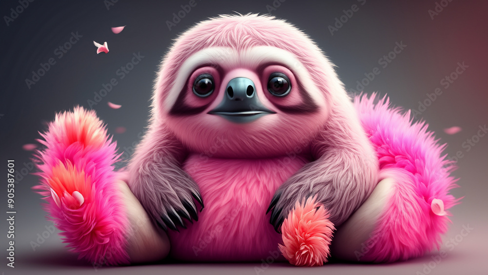 Fototapeta premium create a cute fluffy pink sloth with flamingo legs