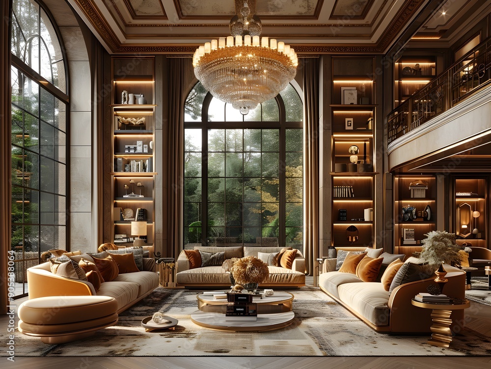 Fototapeta premium Luxurious Opulent Chandelier in Elegant Ornate Interior Design