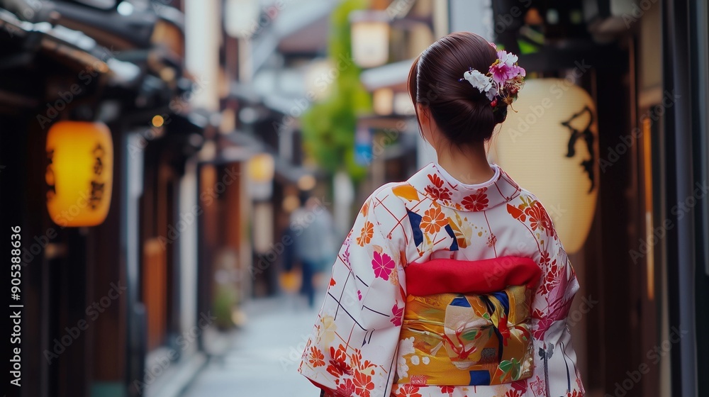 Japanese woman in kimono holding umbrella,smiling,traditional Japanese style,copy space. Japanese woman in kimono holding umbrella,smiling,traditional Japanese style,copy space.
