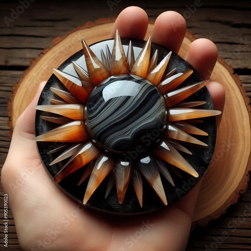 Onyx Sun a sun shaped onyx gemstone symbolizing vitality strengt photo