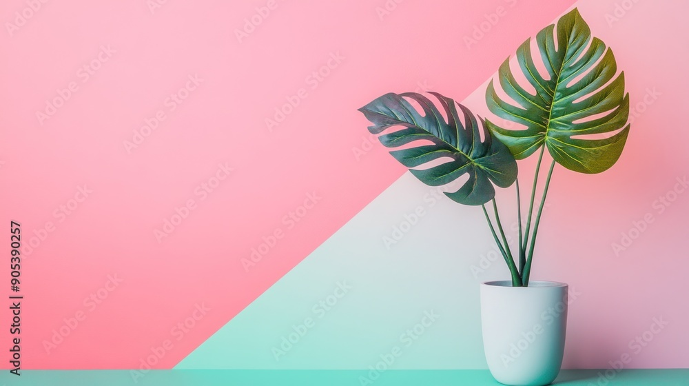 Colorful and vibrant background image of with tropical leaves arranged on a gradient background, perfect for summer and nature themes. Product display Colorful and vibrant background image of with tropical leaves arranged on a gradient background, perfect for summer and nature themes. Product display