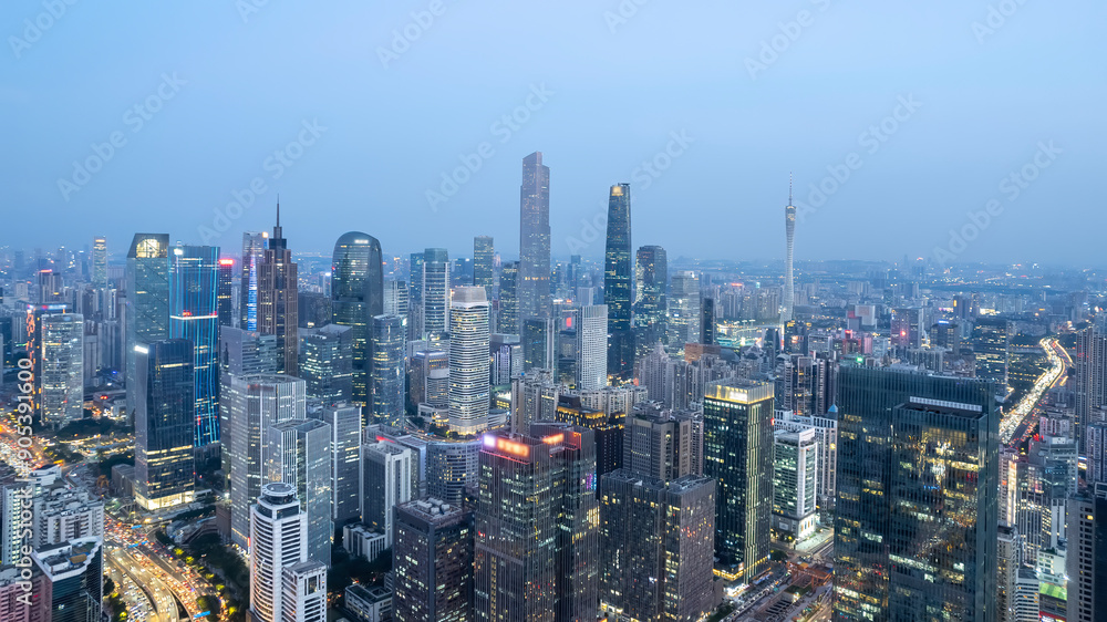 Obraz premium Aerial photography of Guangzhou city center skyline at night