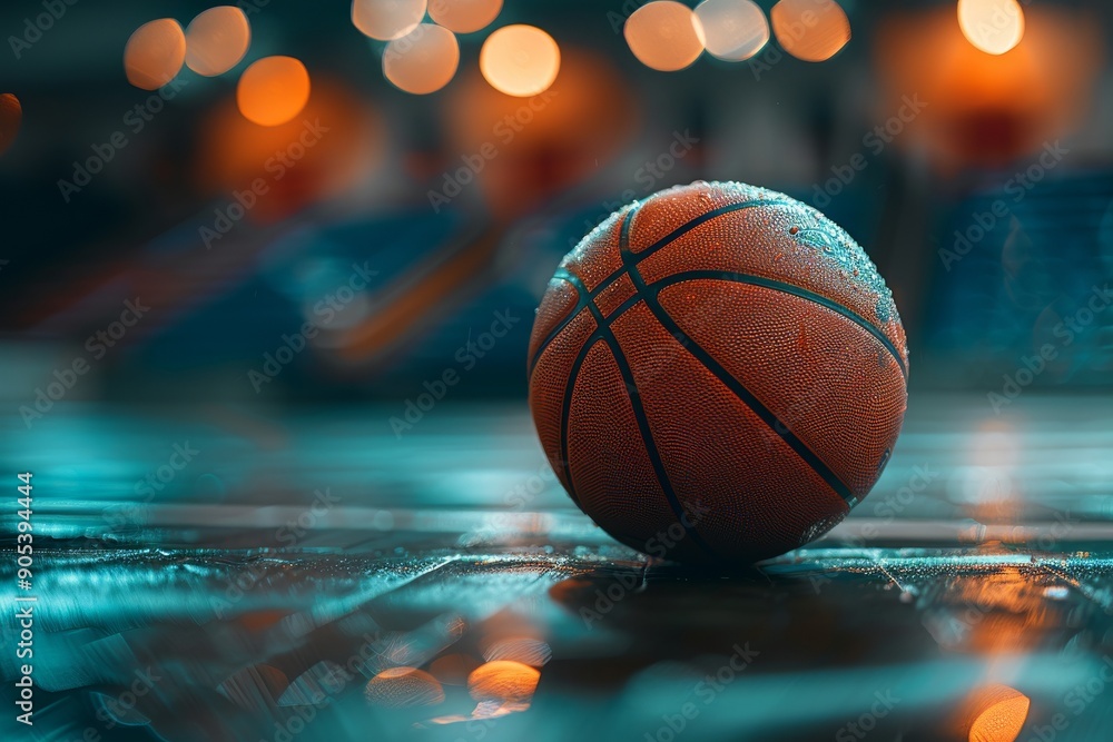 close-up of a basketball on the floor of a basketball court on a blurred background close-up of a basketball on the floor of a basketball court on a blurred background