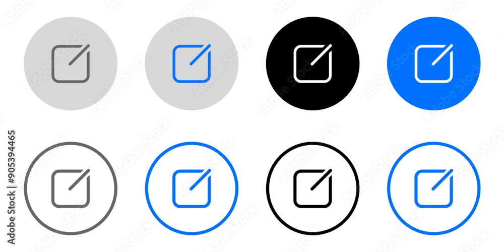 edit text icon. create pen sign. pencil symbol. draw pictogram. note illustration. Grey, blue and black button. edit text icon. create pen sign. pencil symbol. draw pictogram. note illustration. Grey, blue and black button.