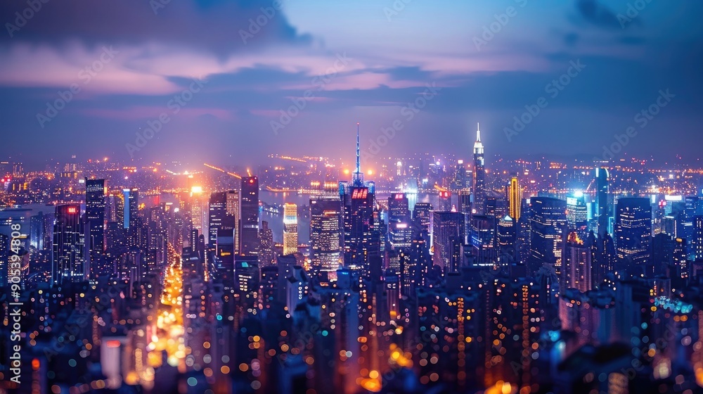 Obraz premium Beautiful Cityscape with colorful bokeh lights. Night Cityscape.