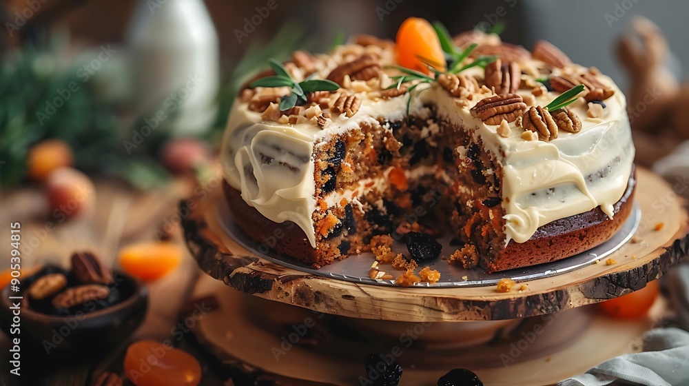 Carrot cake with crisp nuts dried apricots with sweet prunes cake that baked perfectly
