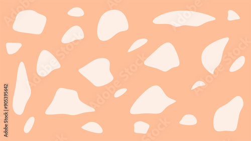 Peach fuzz background with organic shapes pattern. Wallpaper with spots.