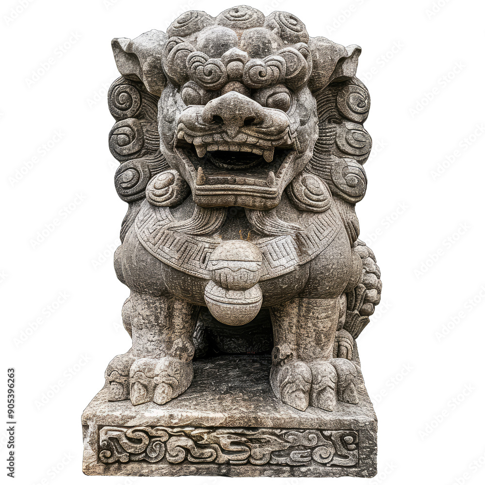 Obraz premium Chinese stone lion white background
