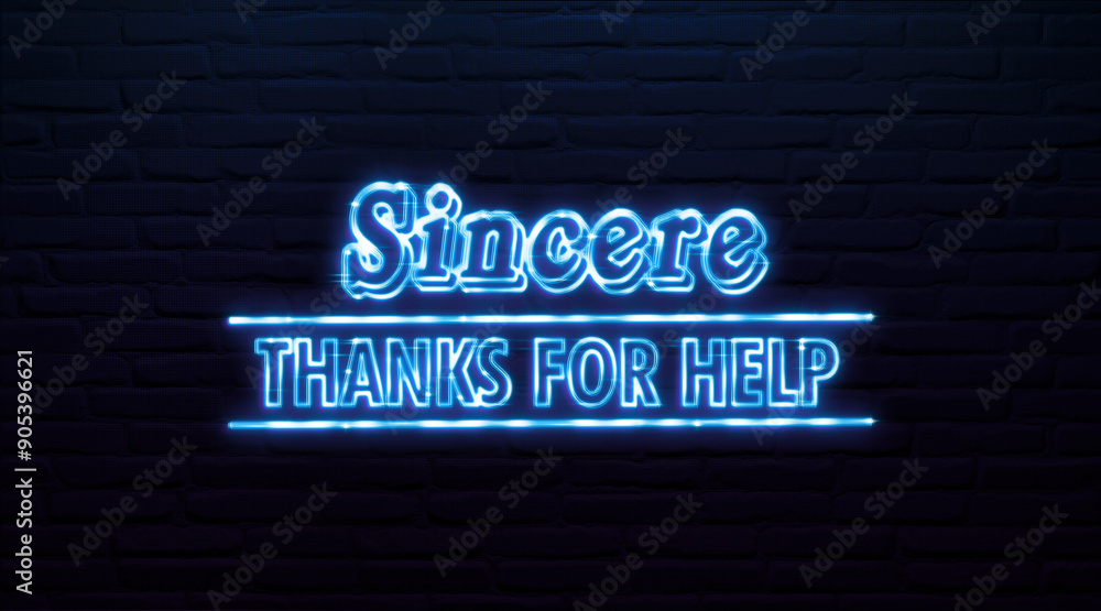 Fototapeta premium Sincere Thanks for Help, 3d neon sign