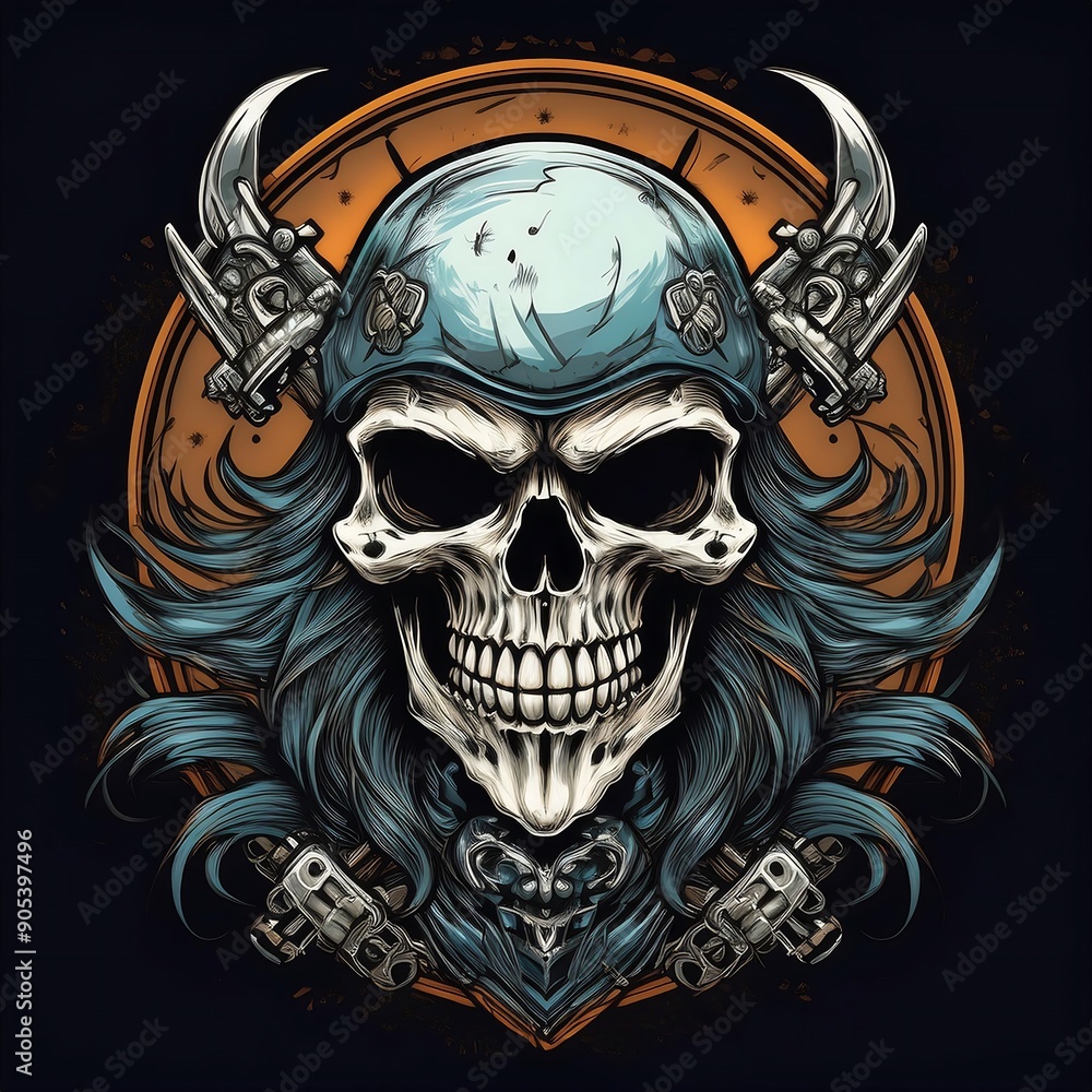 skull biker logo t-shirt design illustration skull biker logo t-shirt design illustration