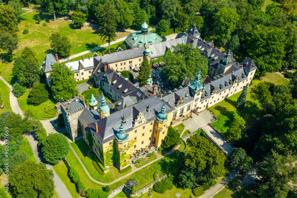 Beautiful Kliczkow Castle at sunny day, Lower Silesian voivodeship, in southwestern Poland