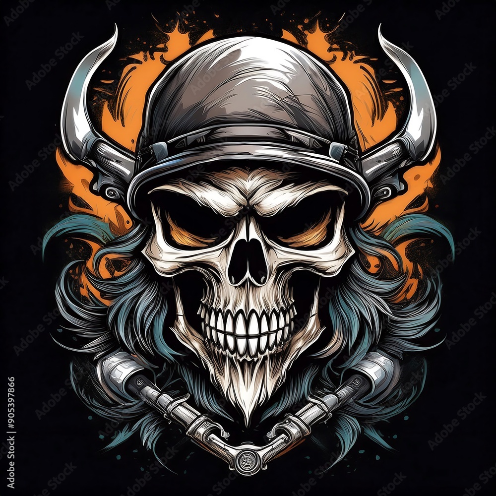Fototapeta premium skull biker logo t-shirt design illustration