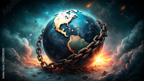 Earth Breaking Free from Chains: Environmental Liberation Concept photo