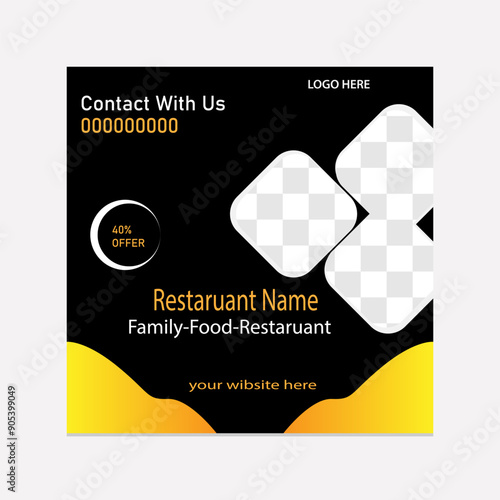 Fast food restaurant menu social media marketing web banner template design. Pizza, burger and healthy food business online promotion flyer with abstract background, logo and icon. Sale cover.