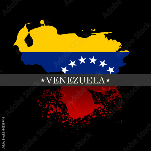 mournful tone background Venezuela map flag banner, web, greeting card, poster, flyer, layout. drops of blood  print for presentation,  breaking news, information