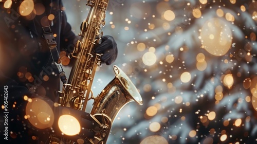 Saxophone Player in Festive Lights