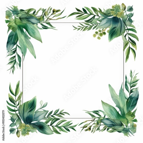 Wallpaper Mural Green Floral Frame, Watercolor Illustration Torontodigital.ca