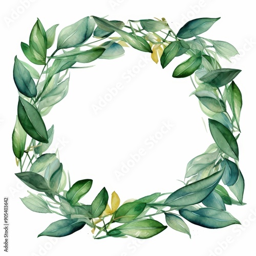 Watercolor Green Leaves Wreath