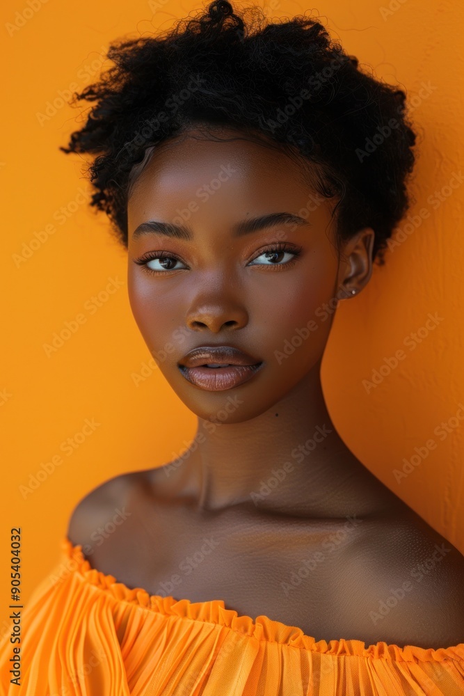 Young African American woman isolated on a solid orange background. Young African American woman isolated on a solid orange background.