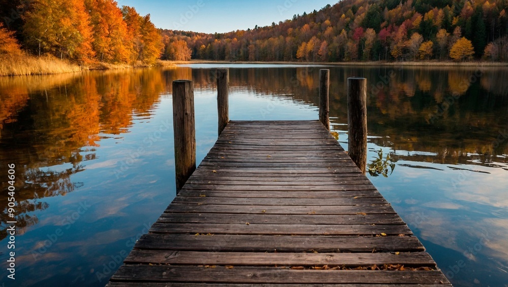 Fototapeta premium wooden pier on a lake in autumn forest