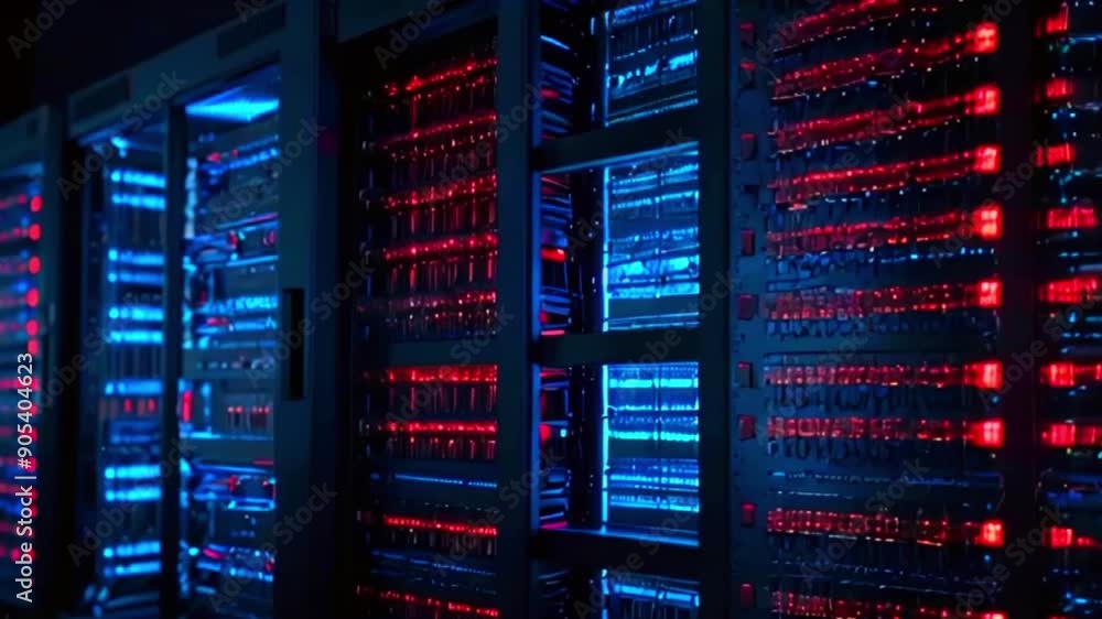 This is a video of a server room with many computer servers. This is a video of a server room with many computer servers.