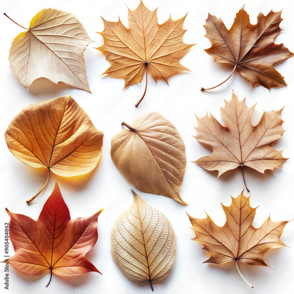 Obraz premium Collection of Autumn Leaves on White Background