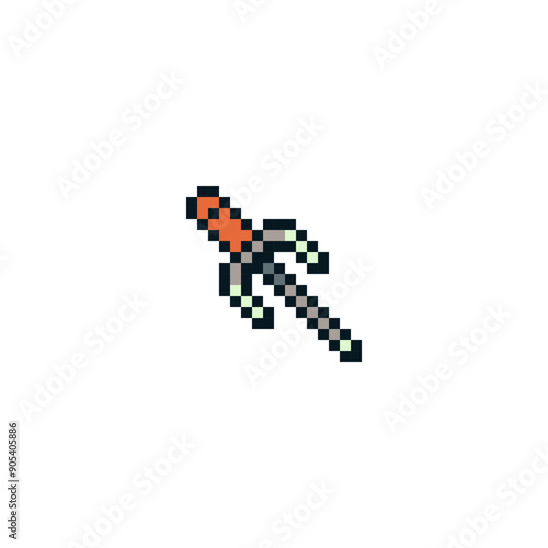 Sword, pixel art style icon, medievalist weapons, isolated vector illustration. Design for sticker, mobile app and logo. Game assets 8-bit sprite.