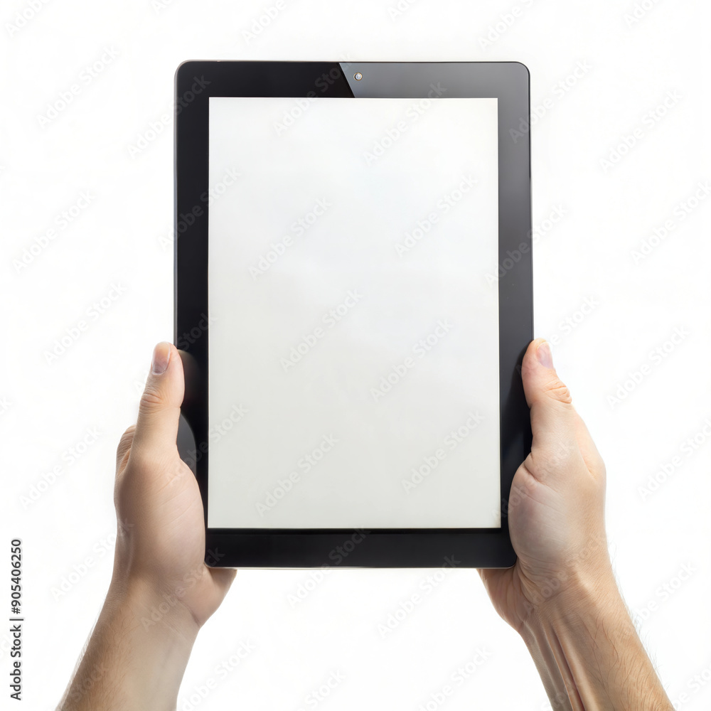 Hands Holding Black Tablet with Blank Screen Hands Holding Black Tablet with Blank Screen