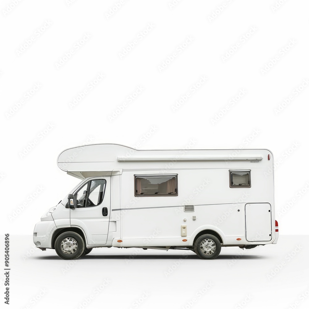 Naklejka premium Medium shot of Travel motorhome family car camping truck, isolated on a white background