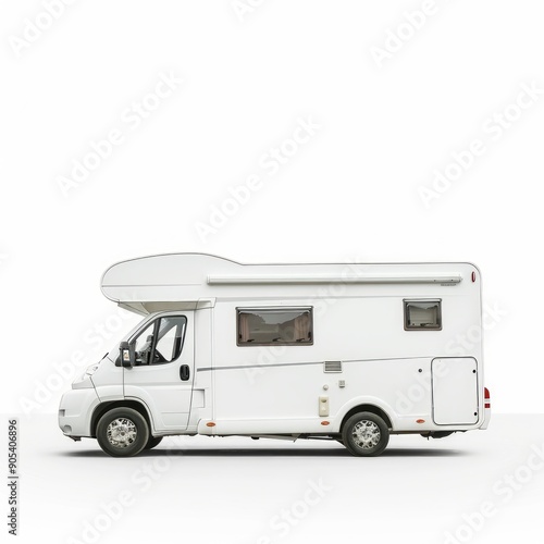 Medium shot of Travel motorhome family car camping truck, isolated on a white background 