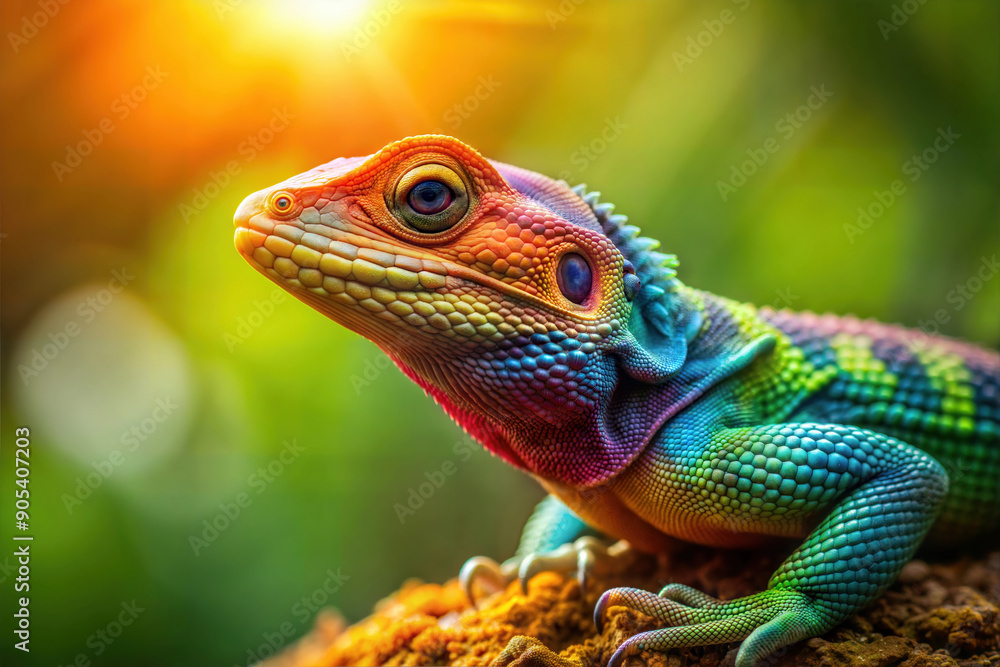 Vibrant Rainbow Lizard in Sunlight Vibrant Rainbow Lizard in Sunlight