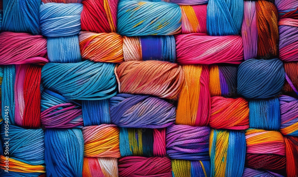Colorful tapestry of intersecting yarn lines, creating a complex, vibrant mosaic effect Colorful tapestry of intersecting yarn lines, creating a complex, vibrant mosaic effect