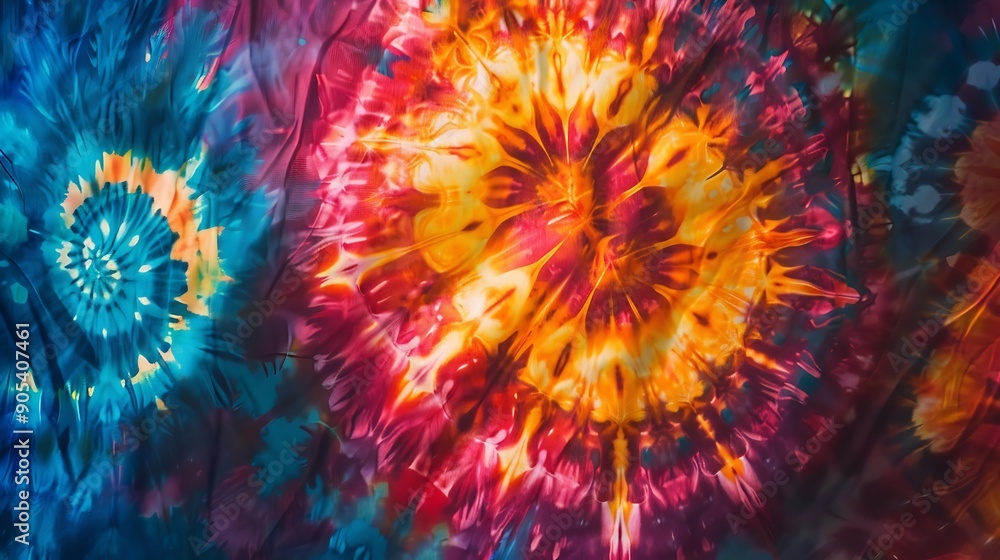 Artistic tie-die patterns on fabric, creating unique design with vibrant colors. Artistic tie-die patterns on fabric, creating unique design with vibrant colors.