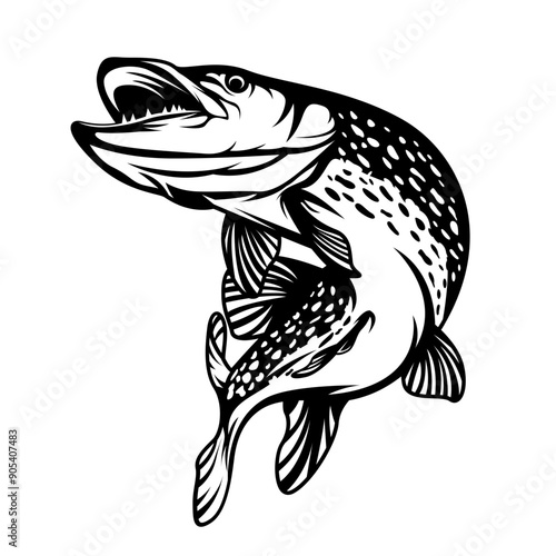 Pike Fish | Fishing Vibe | Angler Dad | Aquatic Animal | Big Catch | Wild aquatic animal | Tropical Fish | Fish | Original Illustration | Vector and Clipart | Cutfile and Stencil