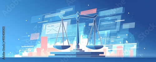 Asset quality review, balance scales, flat design illustration