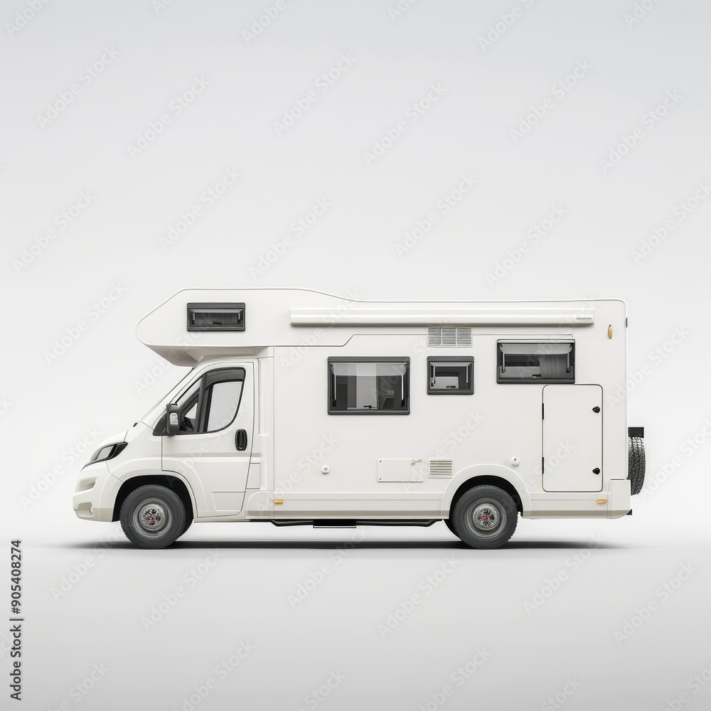 Medium shot of Travel motorhome family car camping truck, isolated on a white background