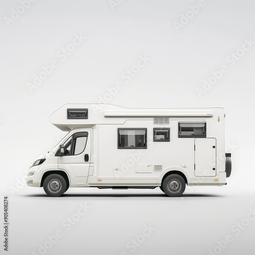 Obraz na płótnie Medium shot of Travel motorhome family car camping truck, isolated on a white background w salonie