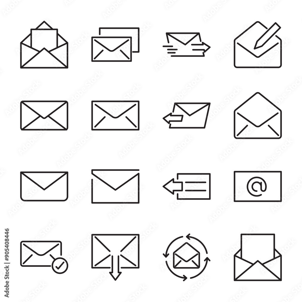 Simple collection of mail related line icons. Thin line vector set of signs for infographic, logo, app development and website design. Premium symbols isolated on a white background Simple collection of mail related line icons. Thin line vector set of signs for infographic, logo, app development and website design. Premium symbols isolated on a white background