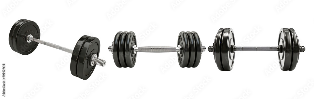 Black dumbbells set isolated on transparent background Black dumbbells set isolated on transparent background
