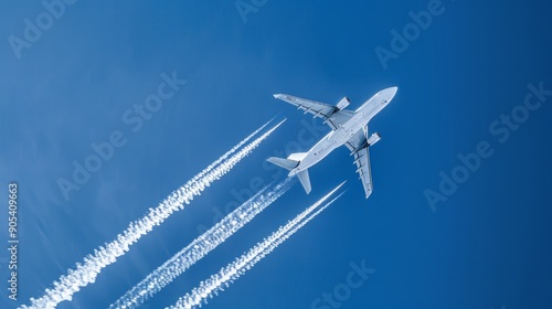 Airplane Leaving Contrails in a Blue Sky