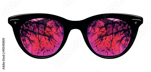Horror spooky pink eye glasses vector clipart illustration - creative reflection spectacles clip art - night glasses