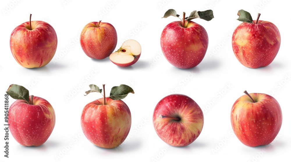 A collection of assorted whole red apples without leaf's ,isolated on a white or transparent background, clipping path, full depth of field . side view A collection of assorted whole red apples without leaf's ,isolated on a white or transparent background, clipping path, full depth of field . side view
