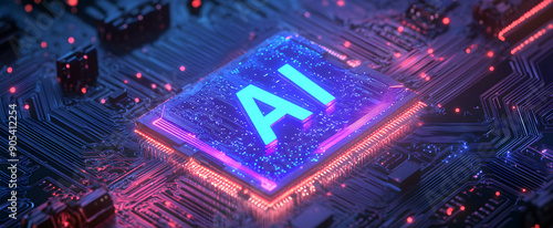 A Futuristic Digital Artwork Featuring the Text "AI" in Bold Letters, Symbolizing Advanced Artificial Intelligence Technology and Innovation in a Modern Digital Landscape