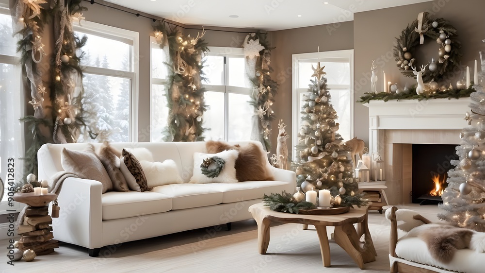 Elegant Christmas deer décor in a comfortable living area Elegant Christmas deer décor in a comfortable living area
